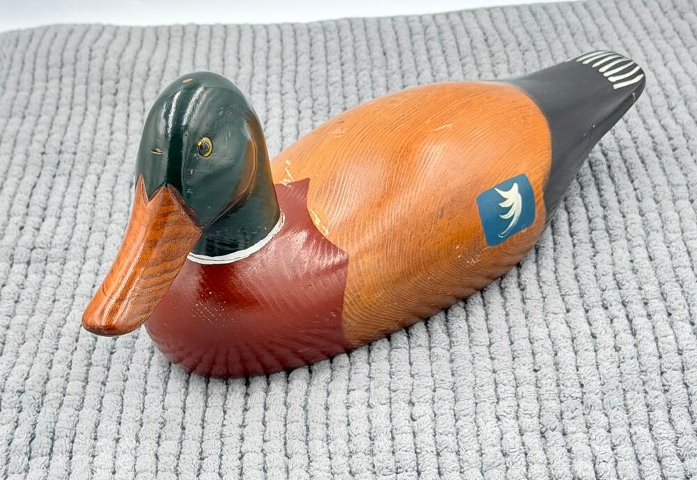 Vintage Hand-Carved Hand-Painted Wooden Mallard Duck Decoy Folk Art Lodge Decor